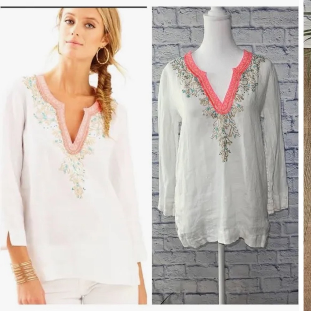🩵💞Lilly Pulitzer NWOT 💞🩵 Amelia Linen embroidered beaded tunic. M.